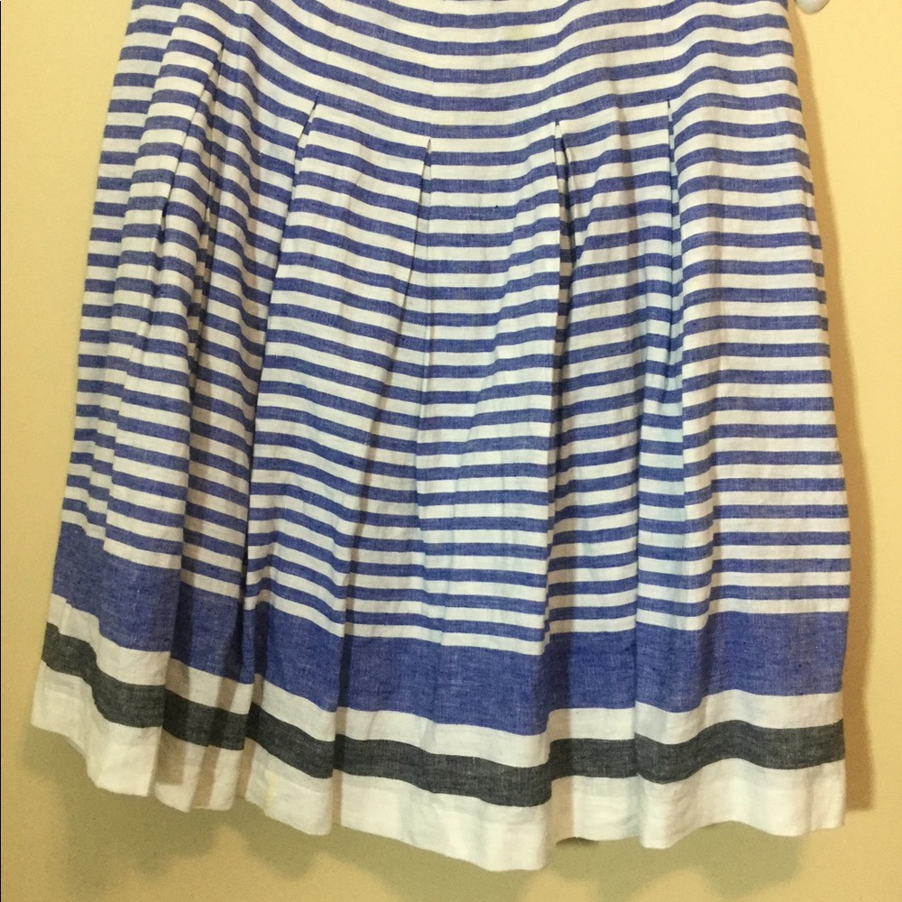 Talbots lined pleated linen blue stripe skirt